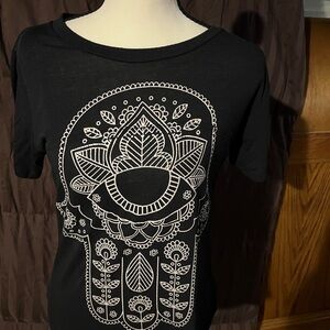 Awake Black Top with White Mandala Design